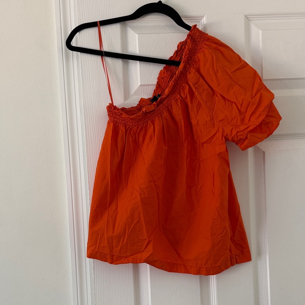 J. Crew Orange One-Shoulder Puff Sleeve Top